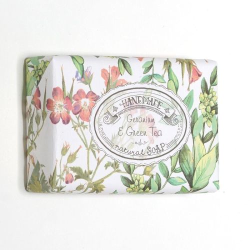 MÝDLO 200g GERANIUM A GREEN TEA (pelargonie a zelený čaj) v dárkovém balení / 16ks v balení