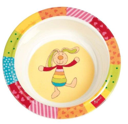 Melamin baby mistička RAINBOW RABBIT zajíc se silikonem (15,5 cm) sigikid