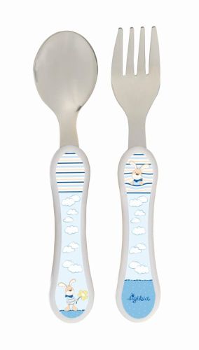 Melamin baby příbor-kov SEMMEL BUNNY - NOVÝ DESIGN  (vidlička a lžíce)  (14 cm) sigikid