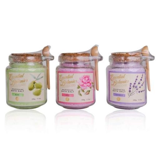 SŮL do koupele 330g ESSENTIAL BOTANICS-CLASSICS ve skle s dřevěnou vařečkou, 3 druhy/ vůně ACCENTRA