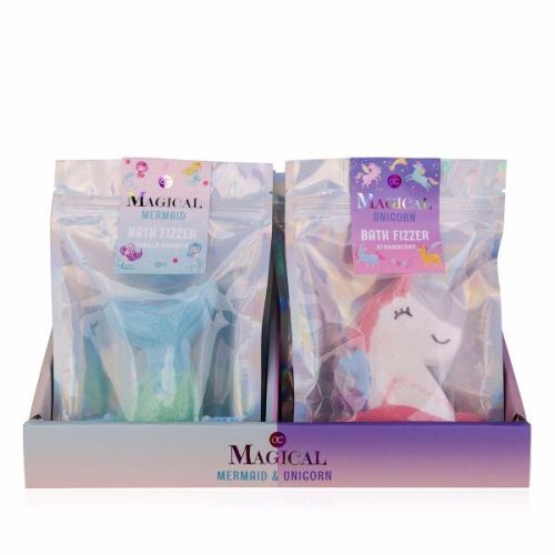 FIZZER  s práškem do koupele MAGICAL UNICORN and MERMAID v dárkovém sáčku, 2 motivy/2 vůně