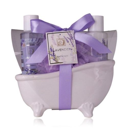 SET koupelový LAVENDER v keramické vaně - sprchový gel, tělové mléko  SALSA
