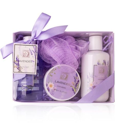 SET koupelový LAVENDER v dárkové krabičce, vč. houba síťovaná SALSA