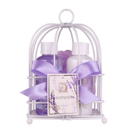SET koupelový LAVENDER v drátěném koši, vč. síťované houby  SALSA