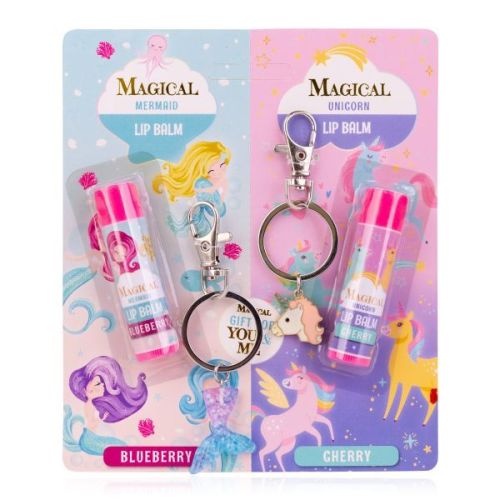 BALZÁM na rty 2 x 3g MAGICAL UNICORN and MERMAID na blistru, dva motivy/2 klíčenky ACCENTRA